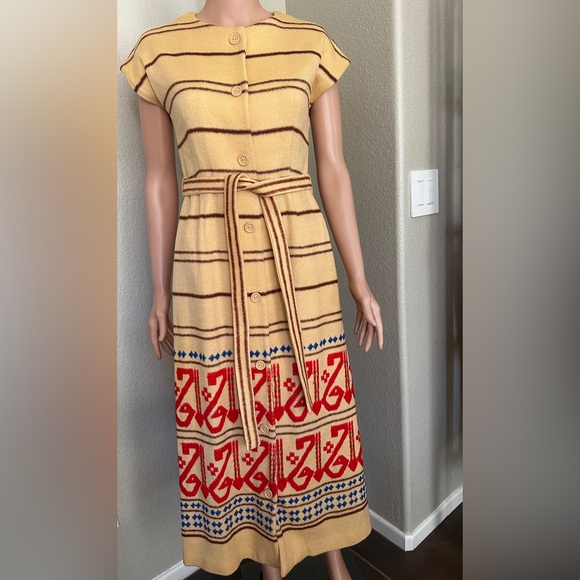 Wacoal Dresses & Skirts - Vintage Wacoal Wool dress embroidered Aztec Native American Guatemalan Hippy